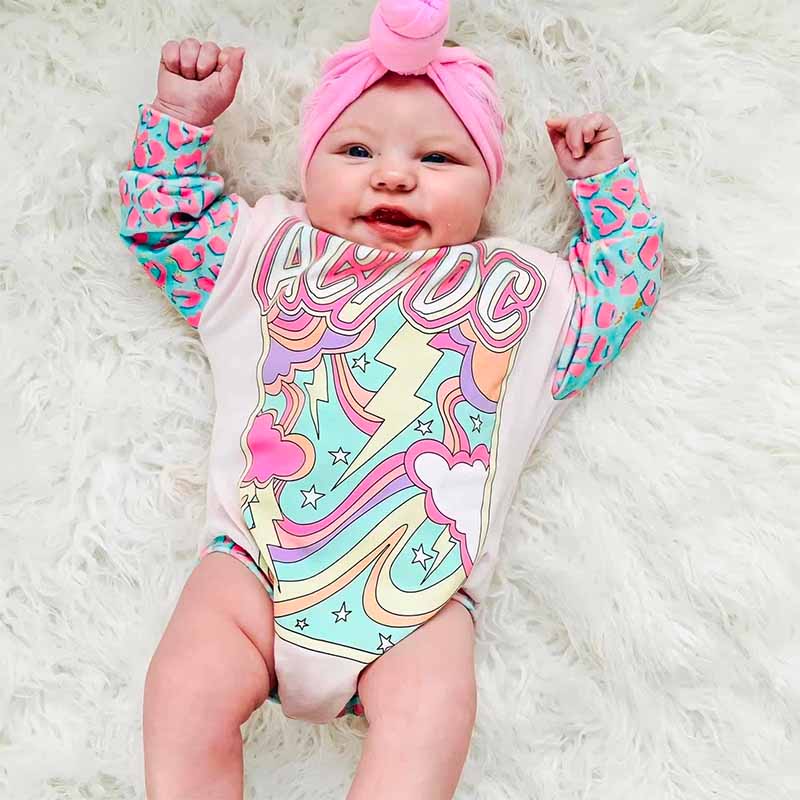 Baby AC DC Print Romper.