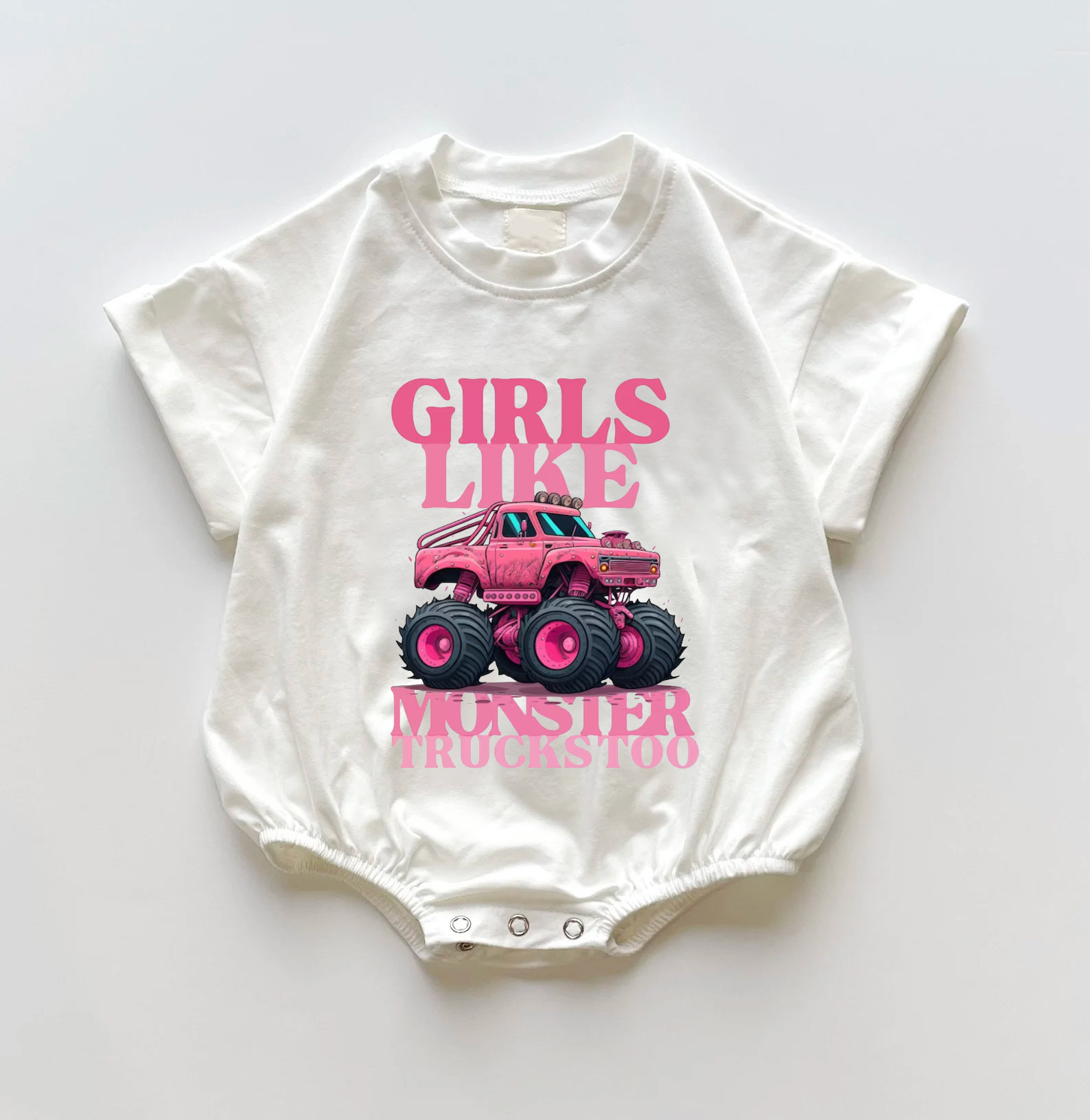 Baby Girls Like Monster Trucks Too Romper 