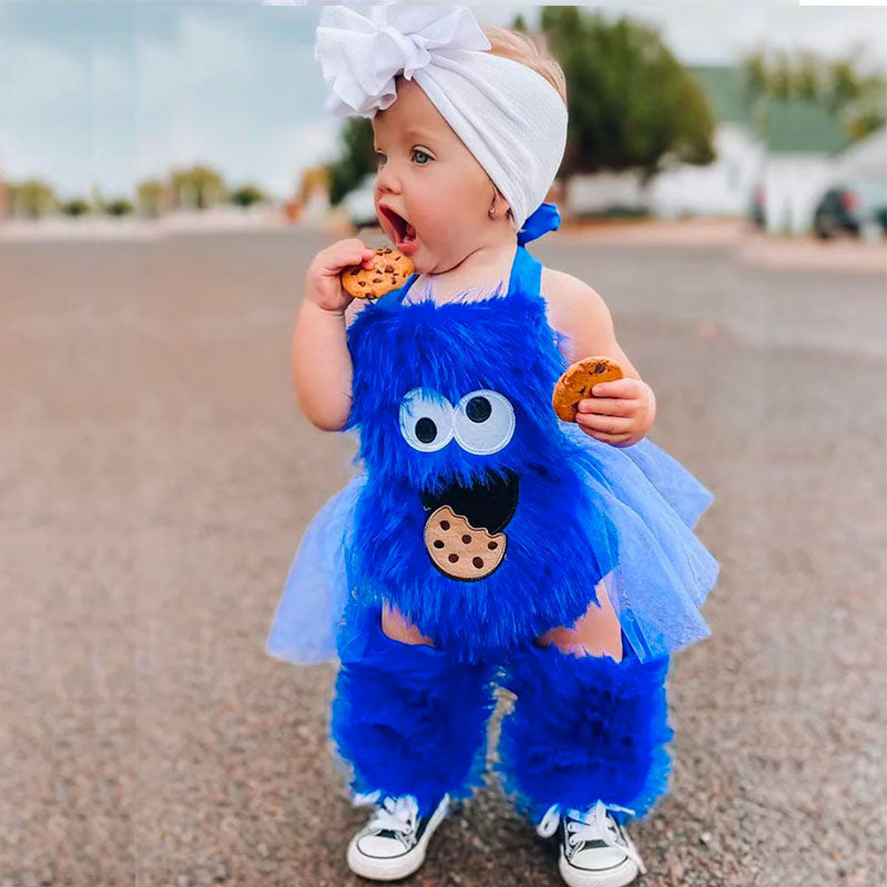 Baby Cookie Monster Romper+ Leg Warmers.