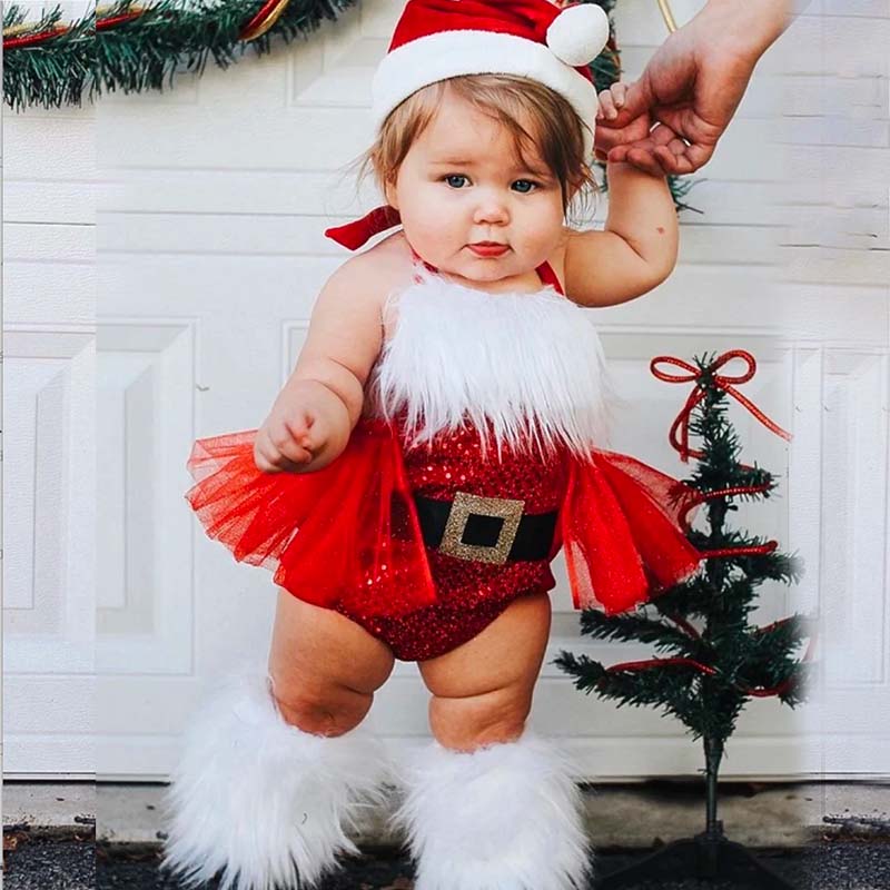 Baby Christmas Skirt Romper +Leg Warmers.