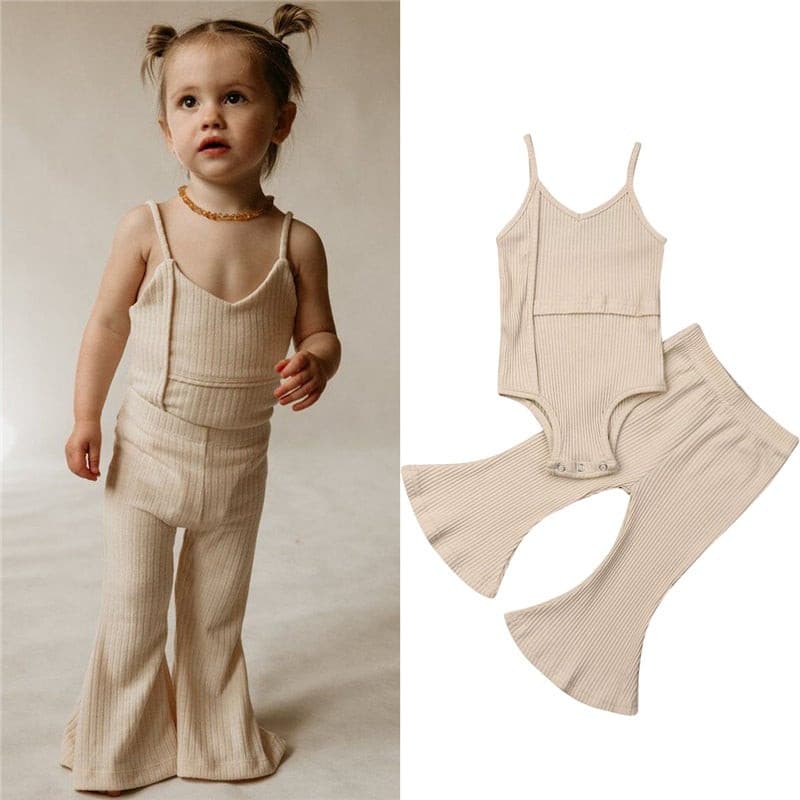 2-Piece Girl's Solid Color Vest Suit.