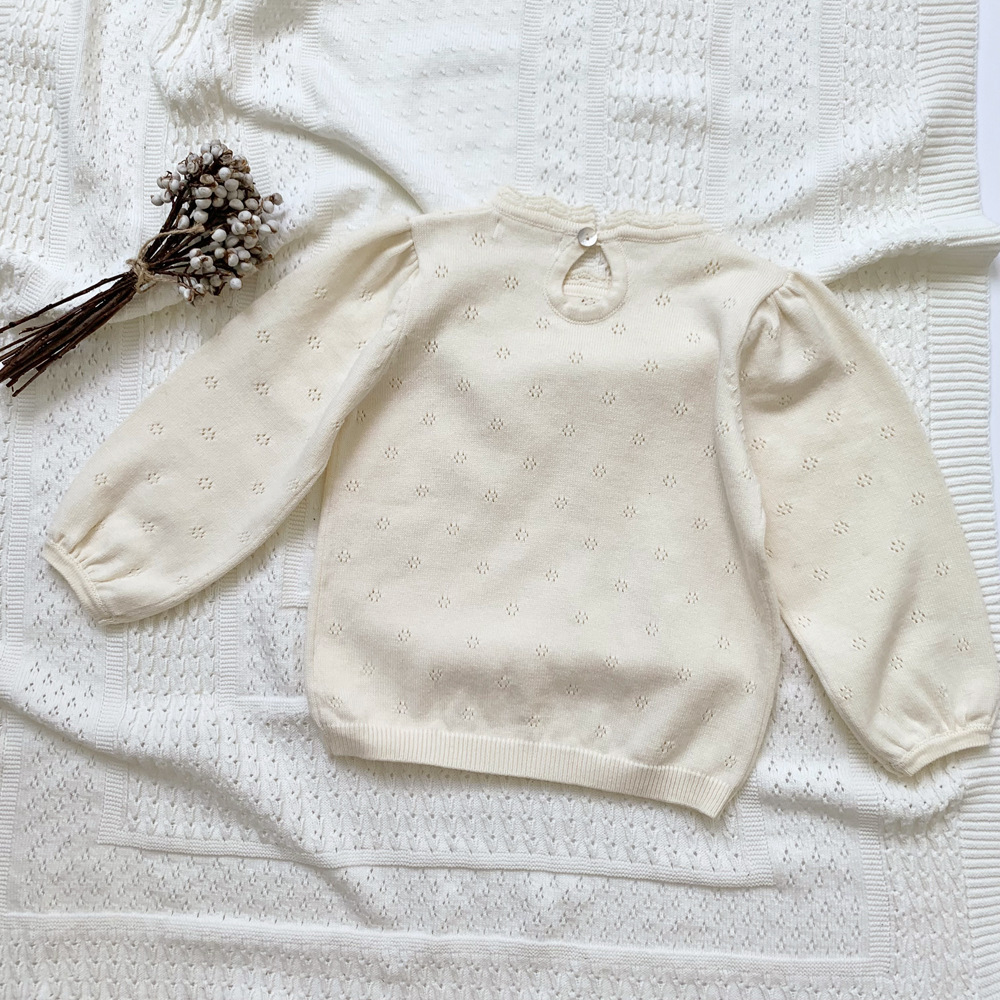 Girls' lantern sleeve hollow-out knitted sweater