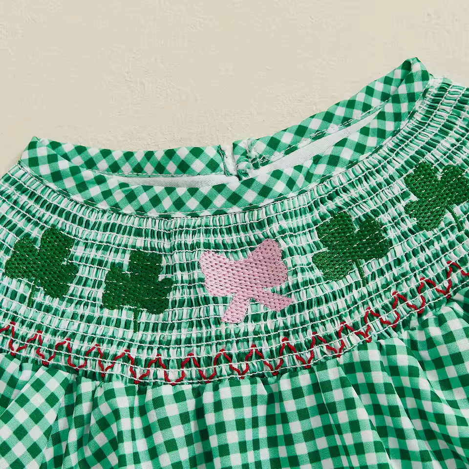 Baby Girl Four Leaf Clover Embroidered Romper