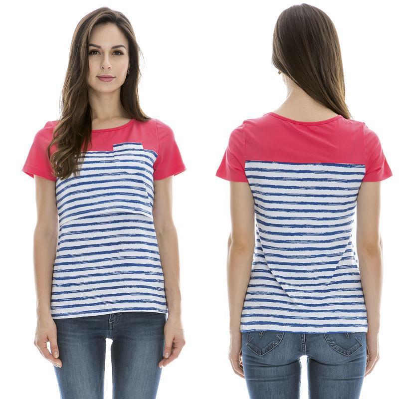 Striped Maternity Dress Breastfeeding T-shirt.