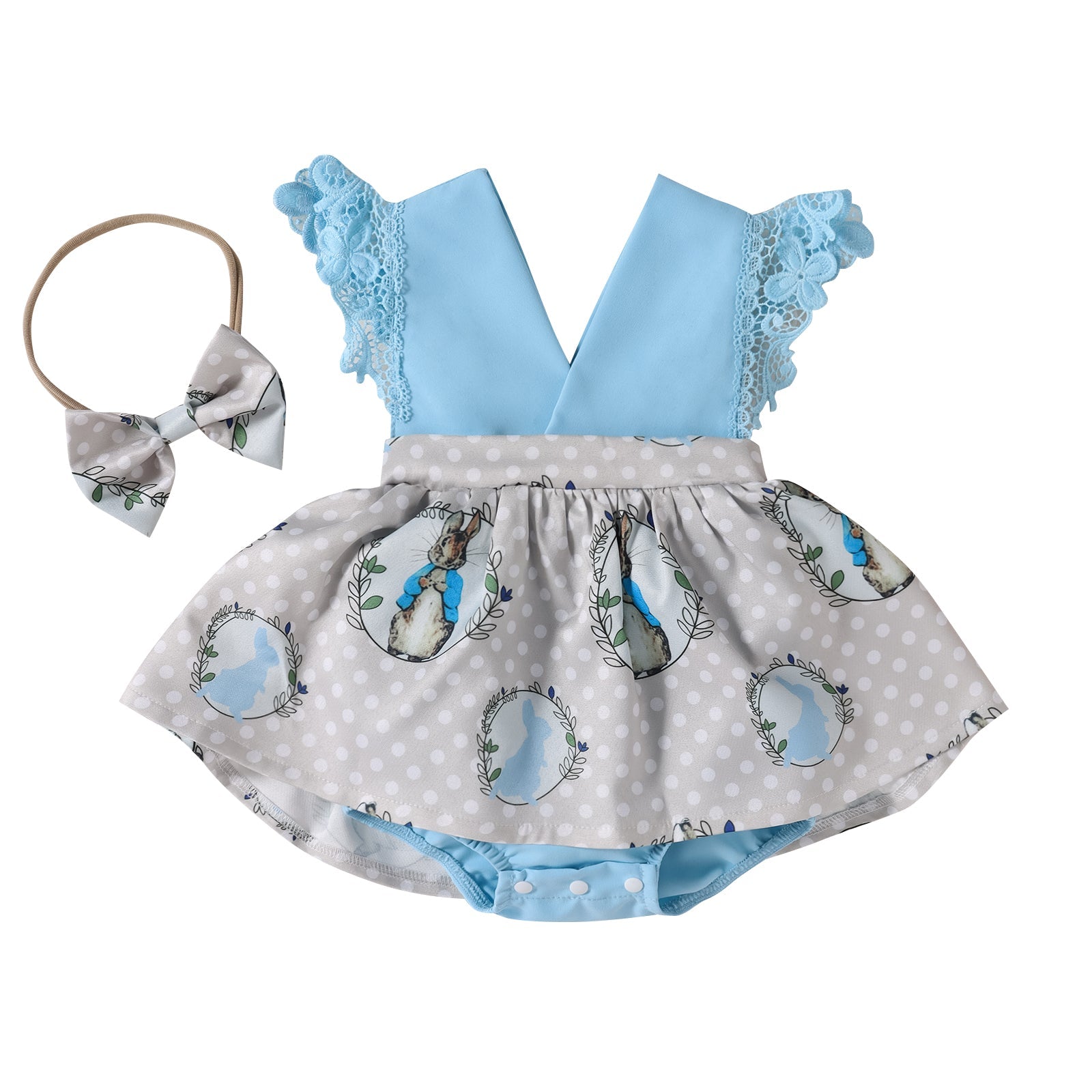 Bunny Print Lace Rompers-visikids