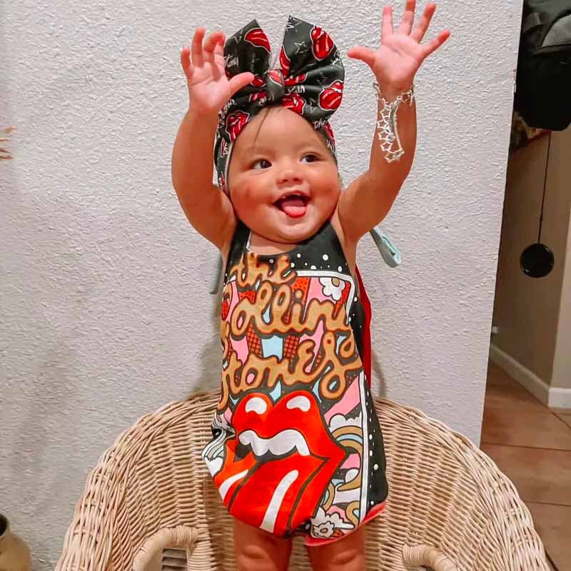 Baby Rolling Stones Print Romper.