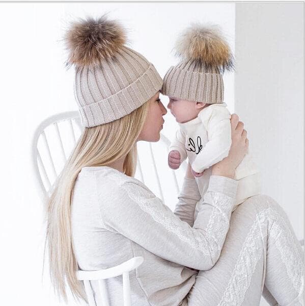 2-Piece Hair Ball Wool Parent-child Cap.