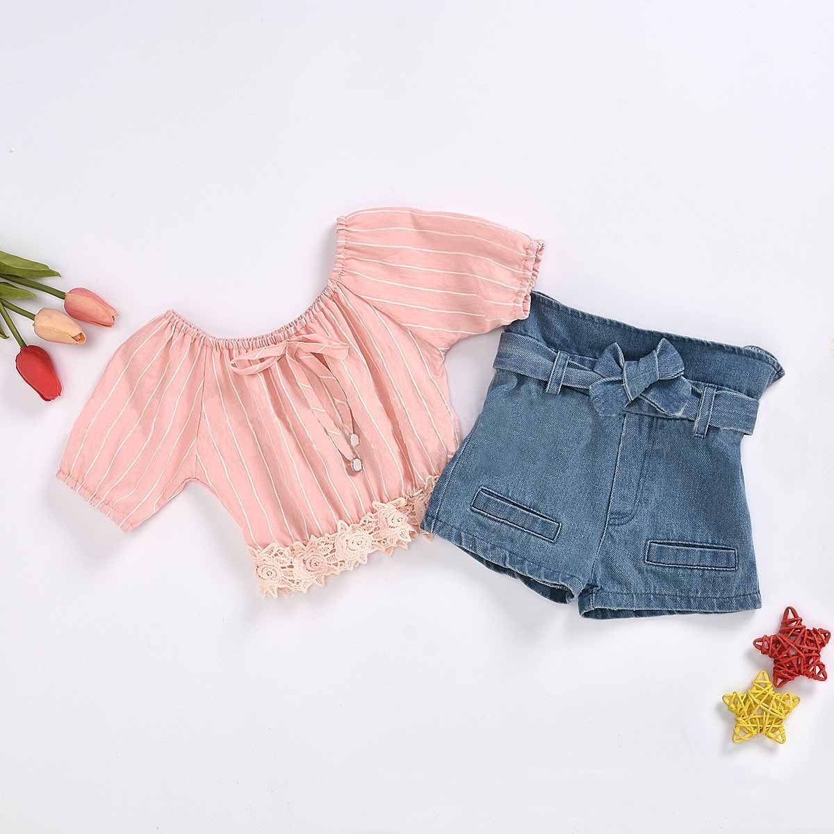 2-Piece Baby Kids' Summer Top + Denim Skirt-visikids