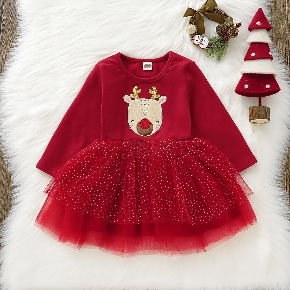 Baby Deer Head Embroidered Mesh Dress-visikids