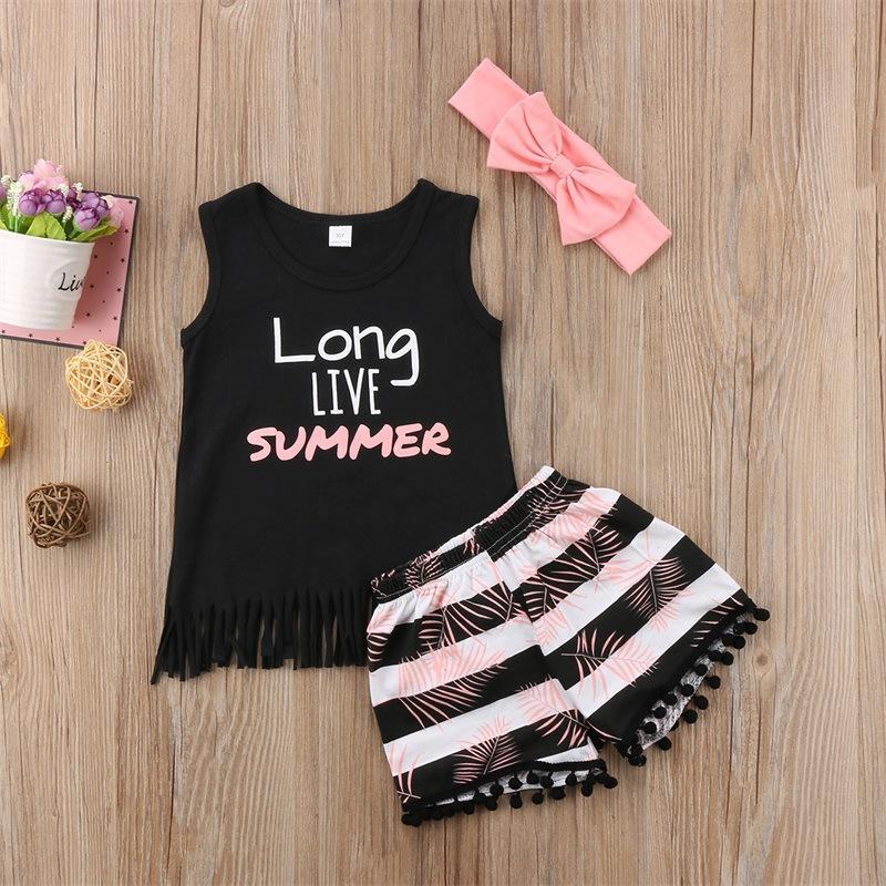 2-Piece Letter Print Fringed Vest + Shorts Suit-visikids