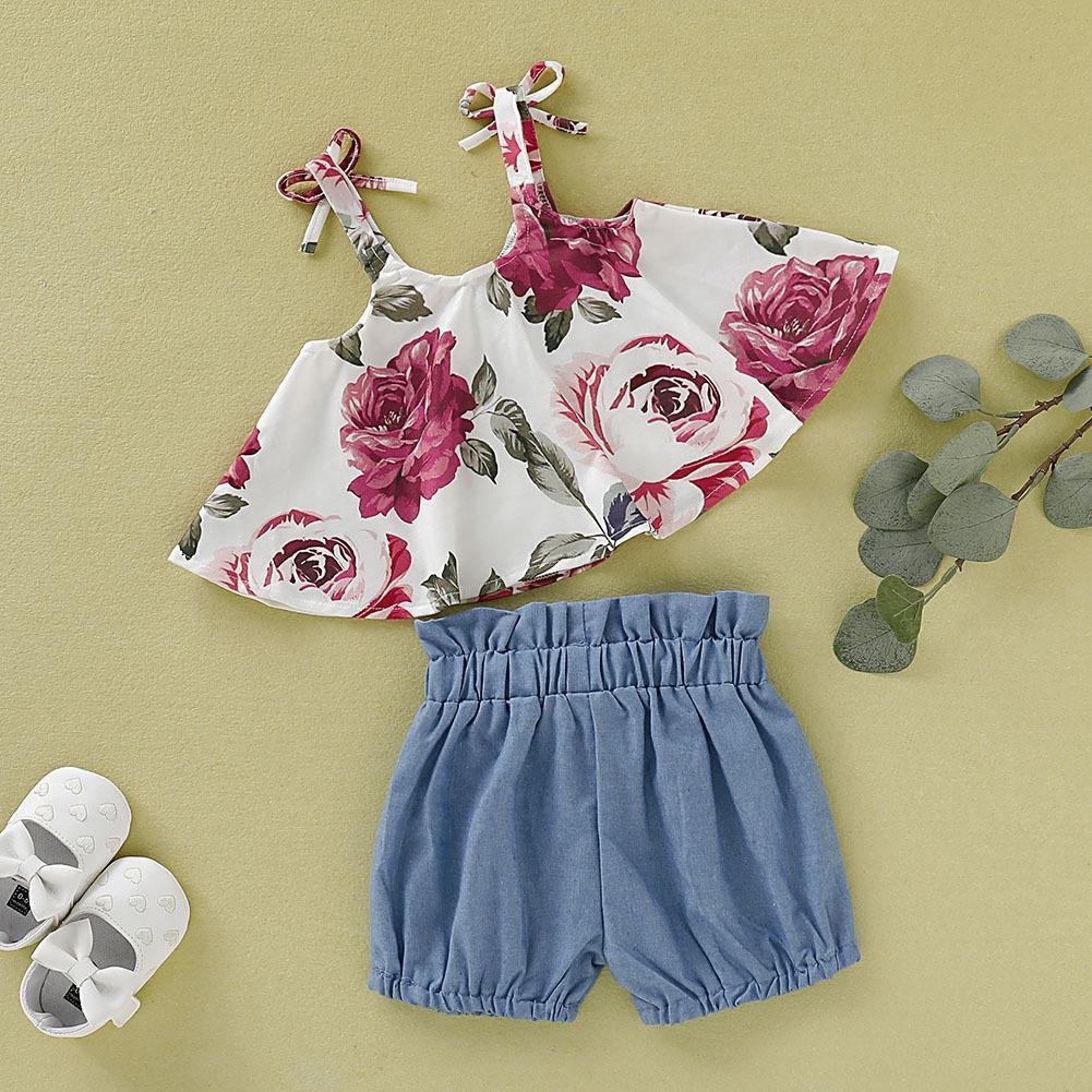 Girl's Rose Sling Top + Bow Pants Set-visikids