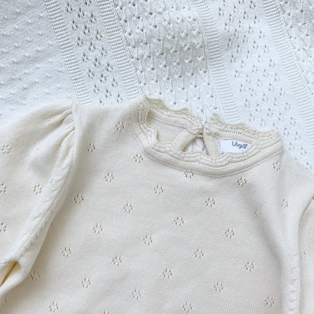 Girls' lantern sleeve hollow-out knitted sweater