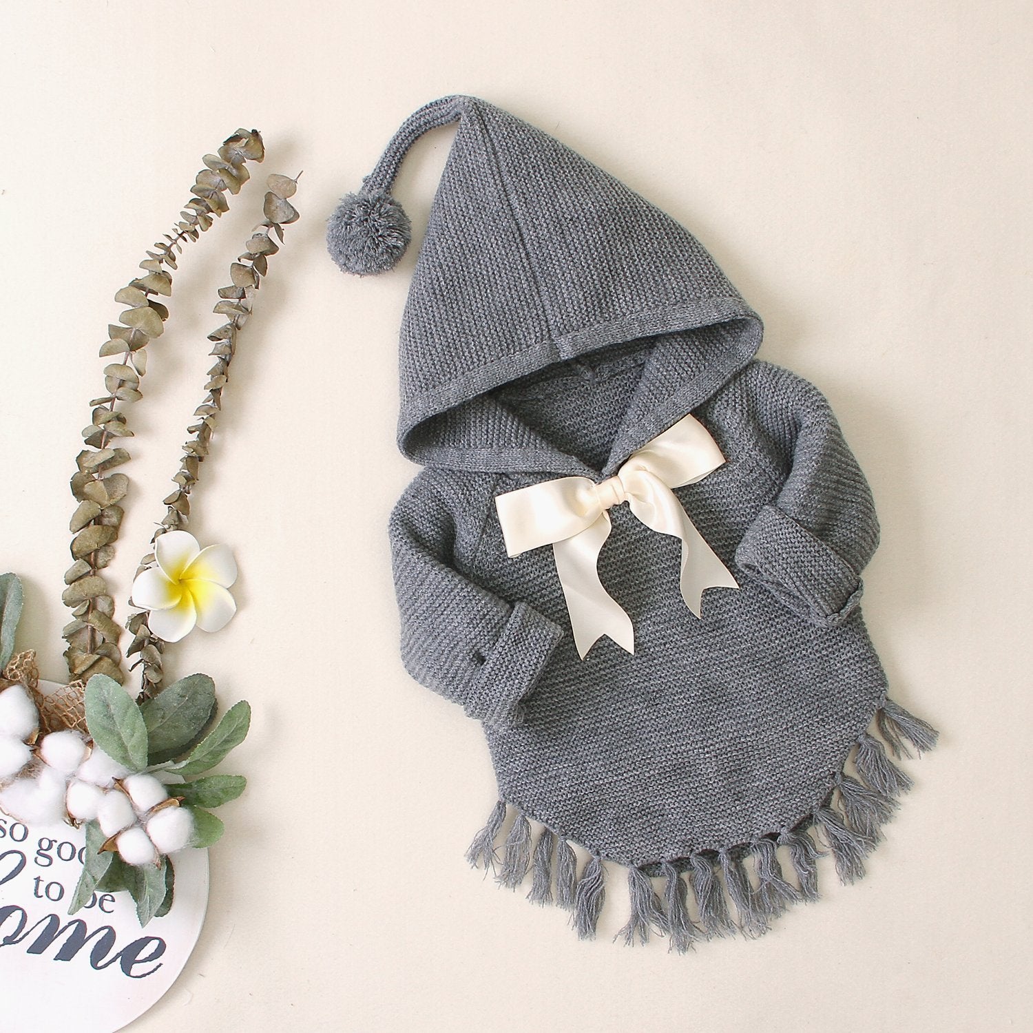 Baby Hooded Bow Knit Sweater.