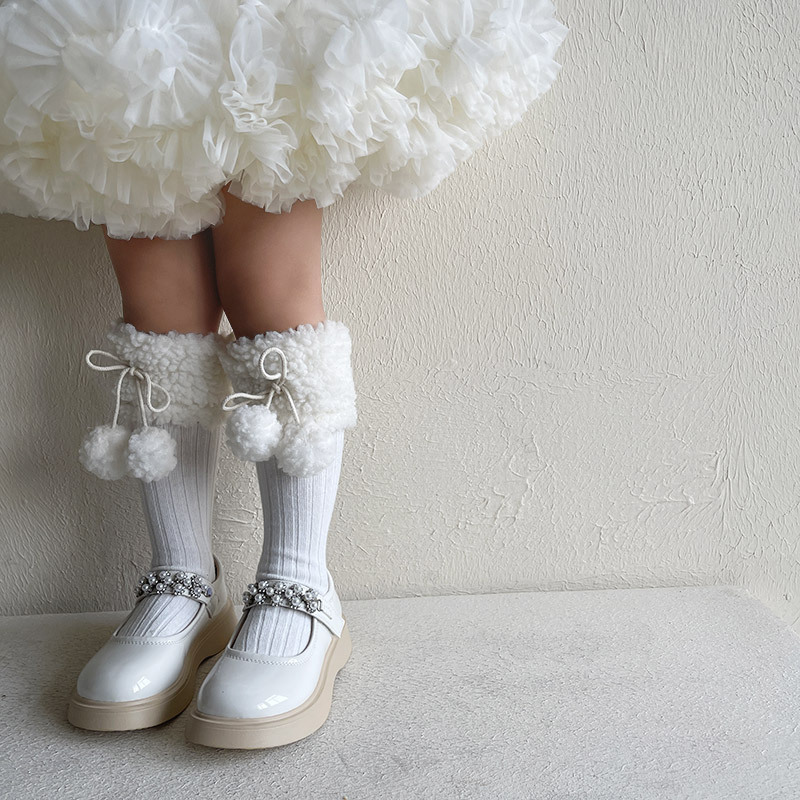 Girls' Lamb Wool Pom-Pom Mid-Calf Socks