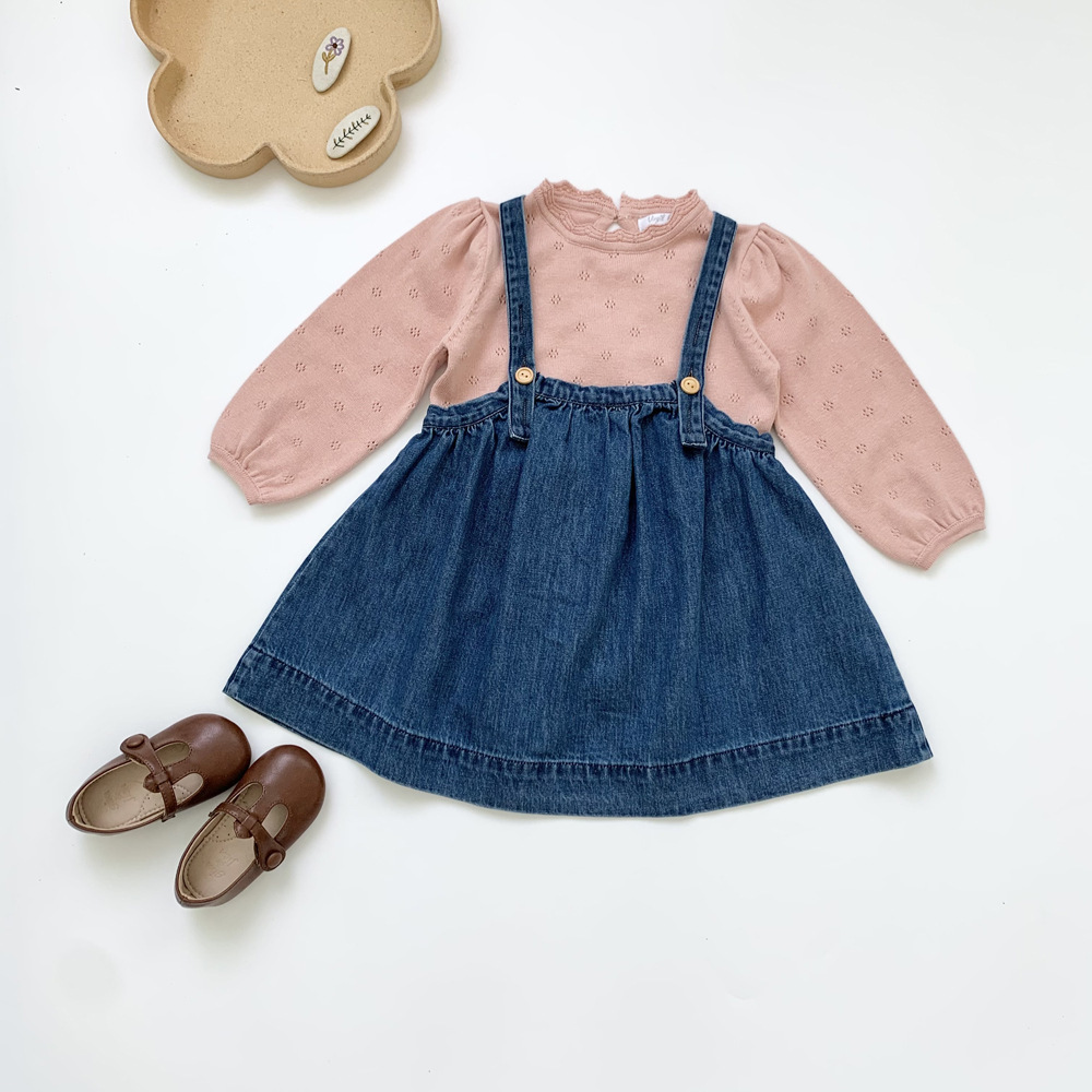 Girls' lantern sleeve hollow-out knitted sweater