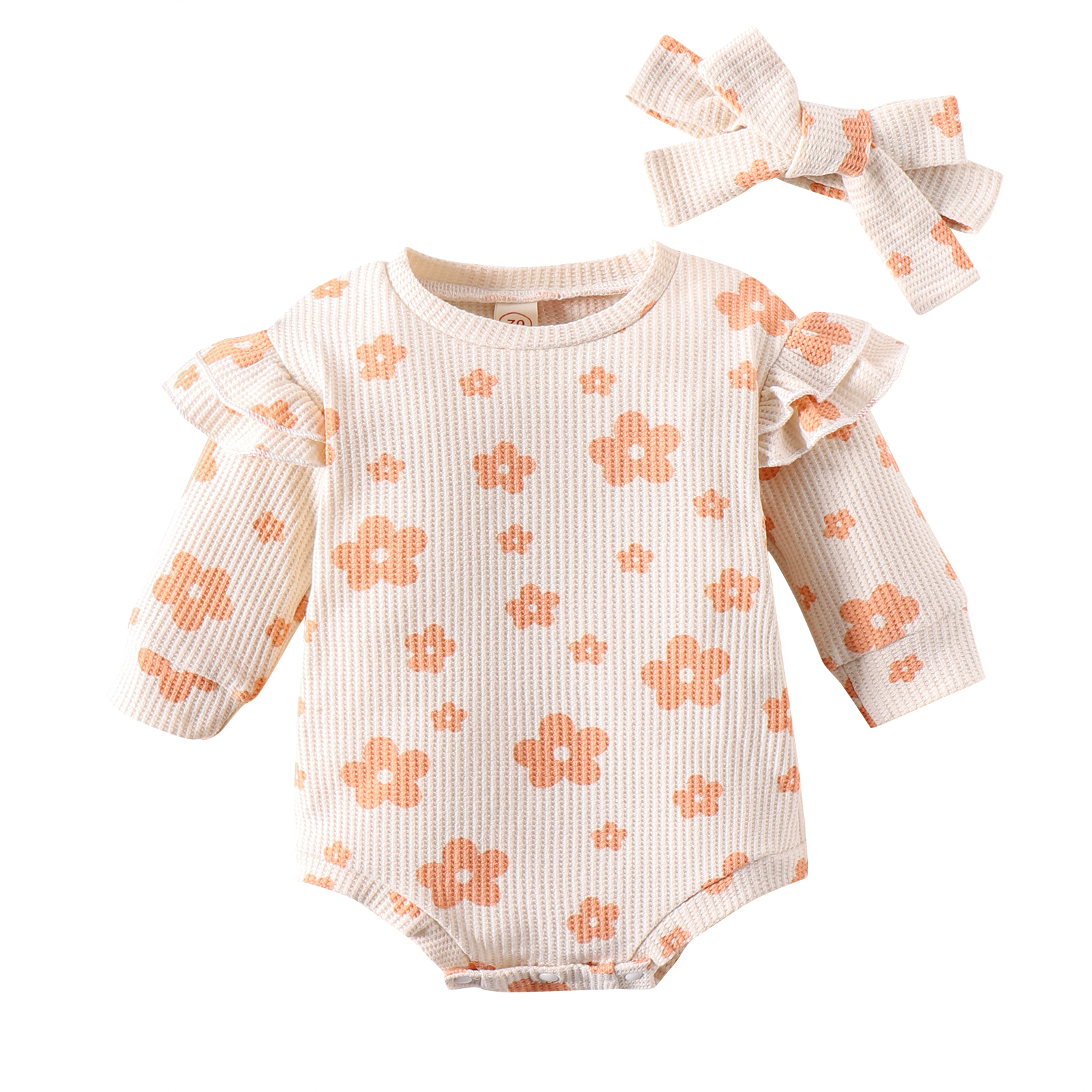Baby Floral Waffle Romper With Headband