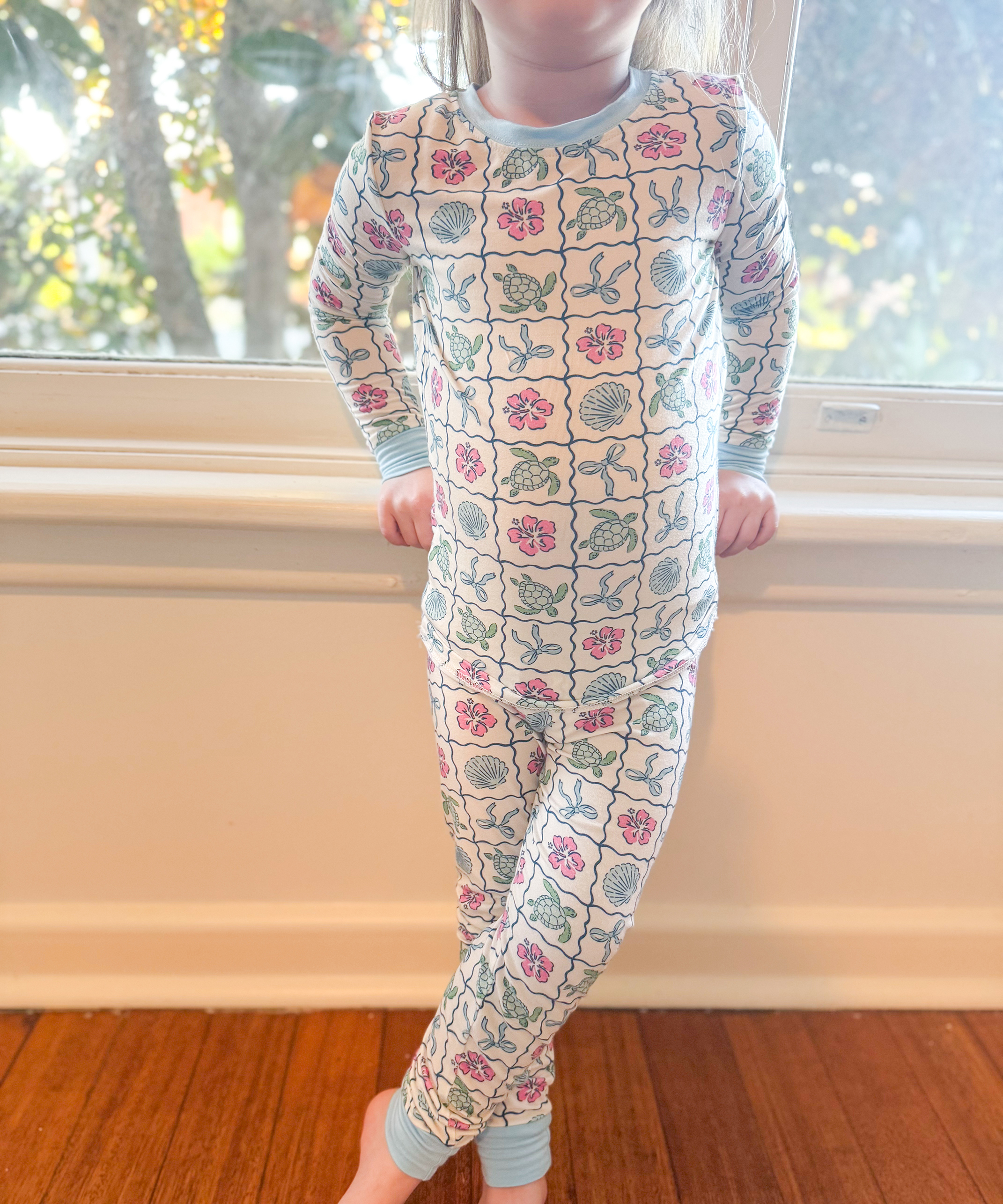 Kid Turtle Shell Flower Bow Bamboo Set ( 2-6Y )