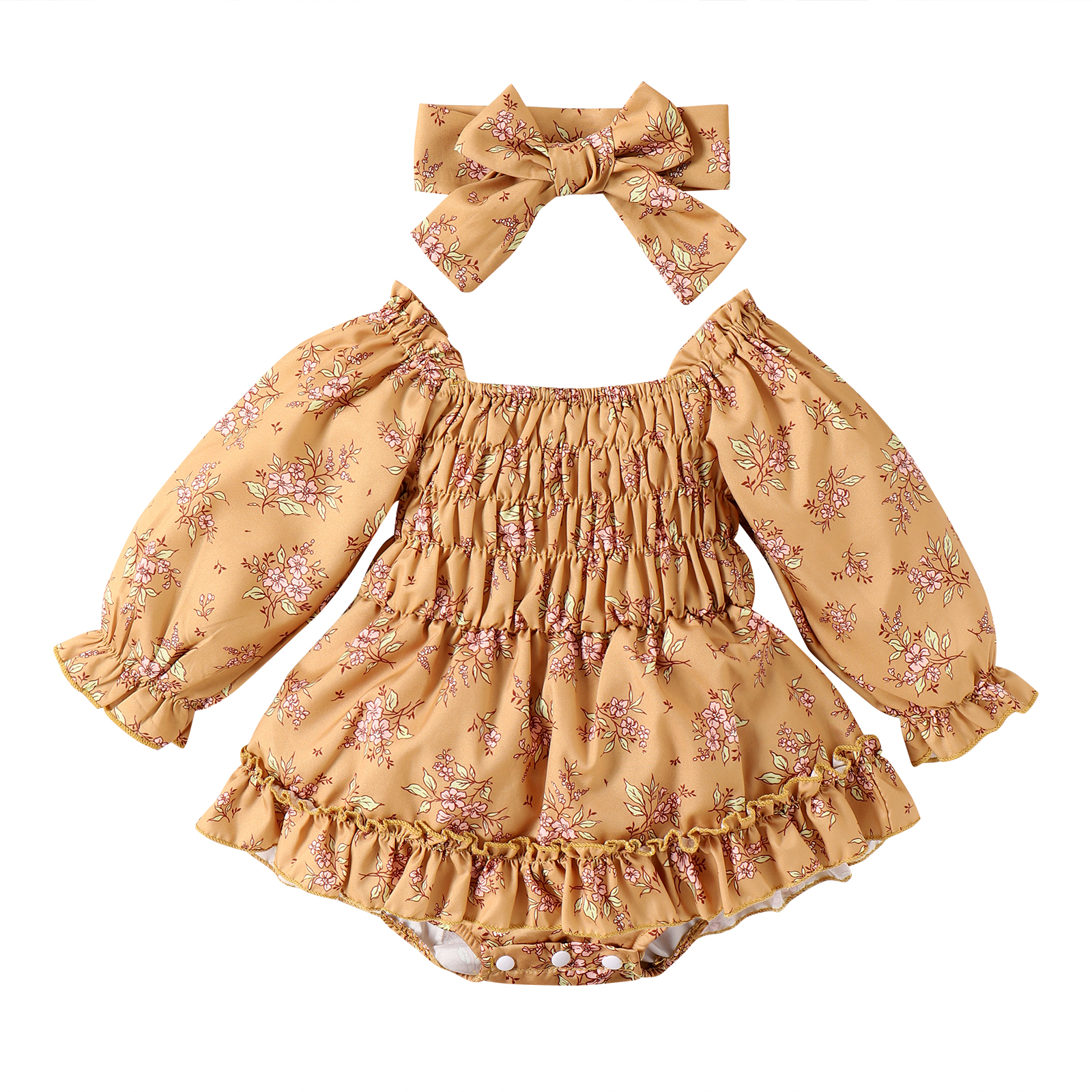 Baby Floral Romper With Headband