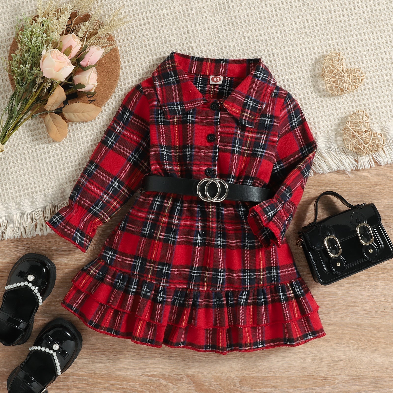 Baby Long Sleeve Plaid Skirt.