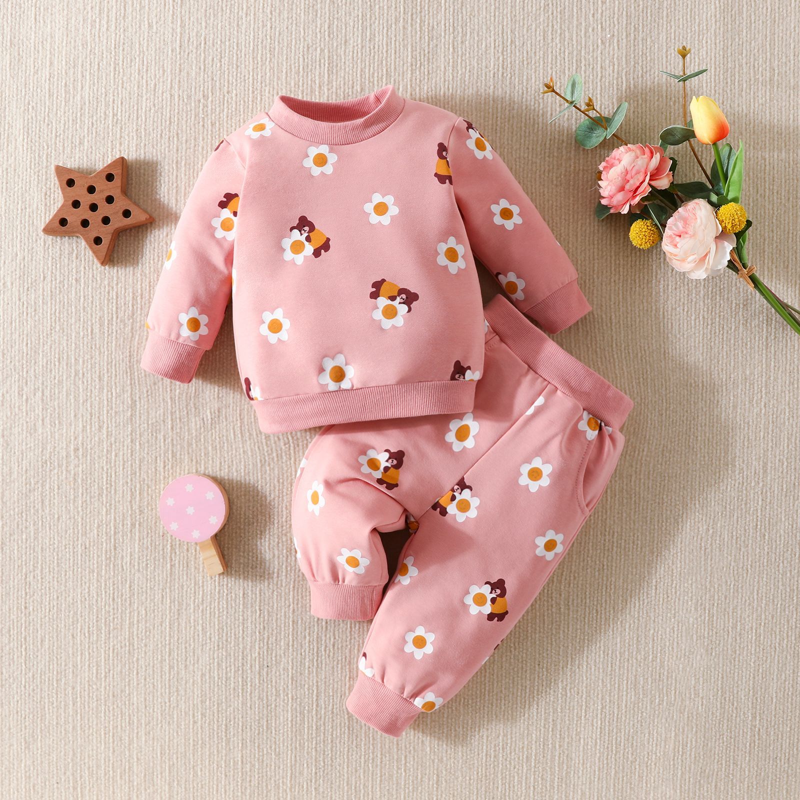 Baby Cute Cartoon Bear Flower Suit