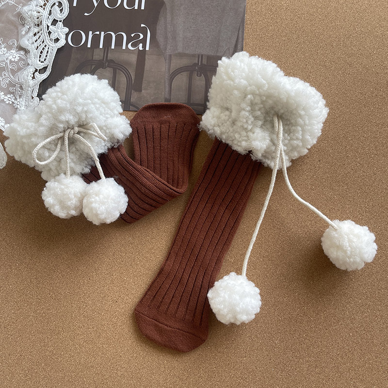 Girls' Lamb Wool Pom-Pom Mid-Calf Socks