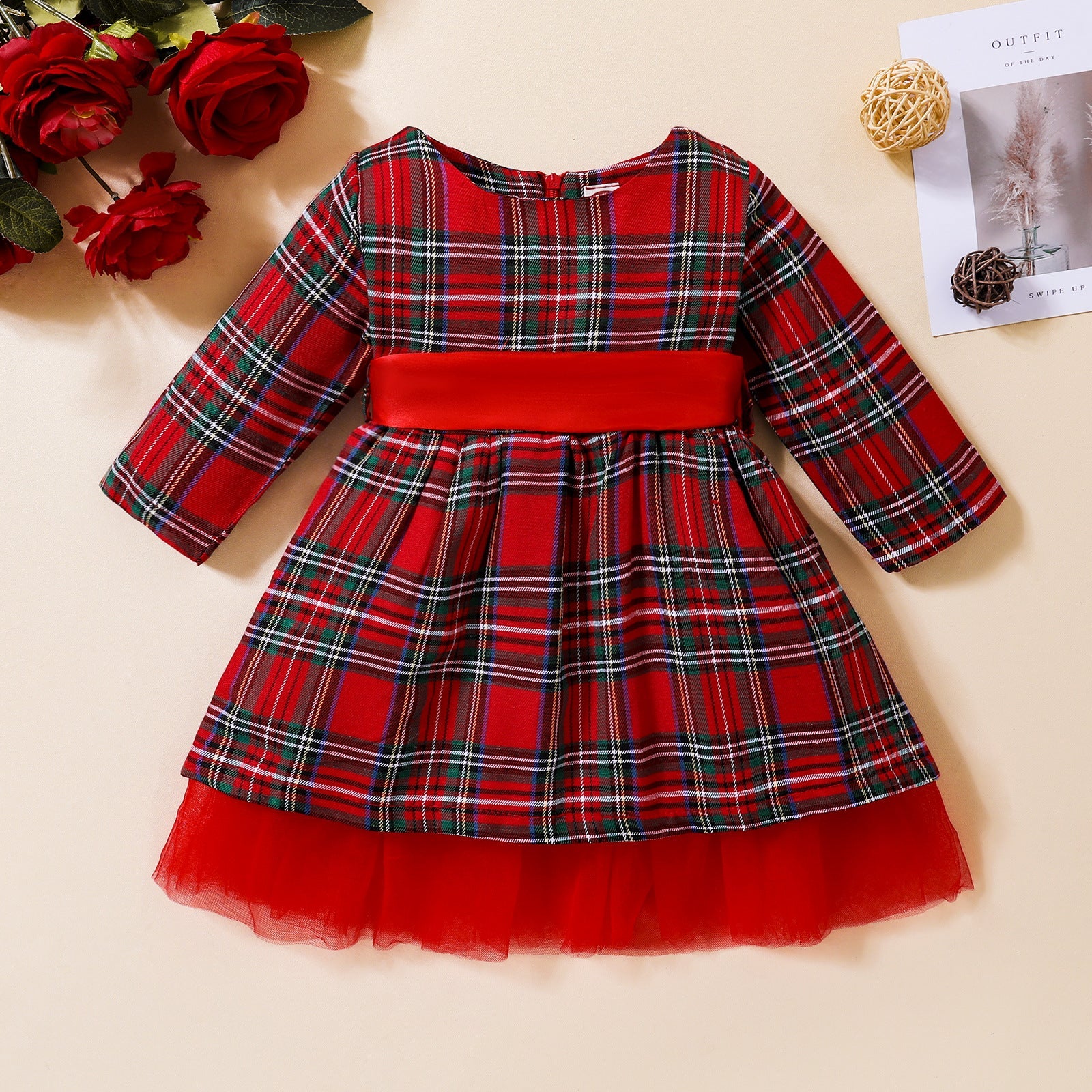 Toddler Christmas Lattice Dress.