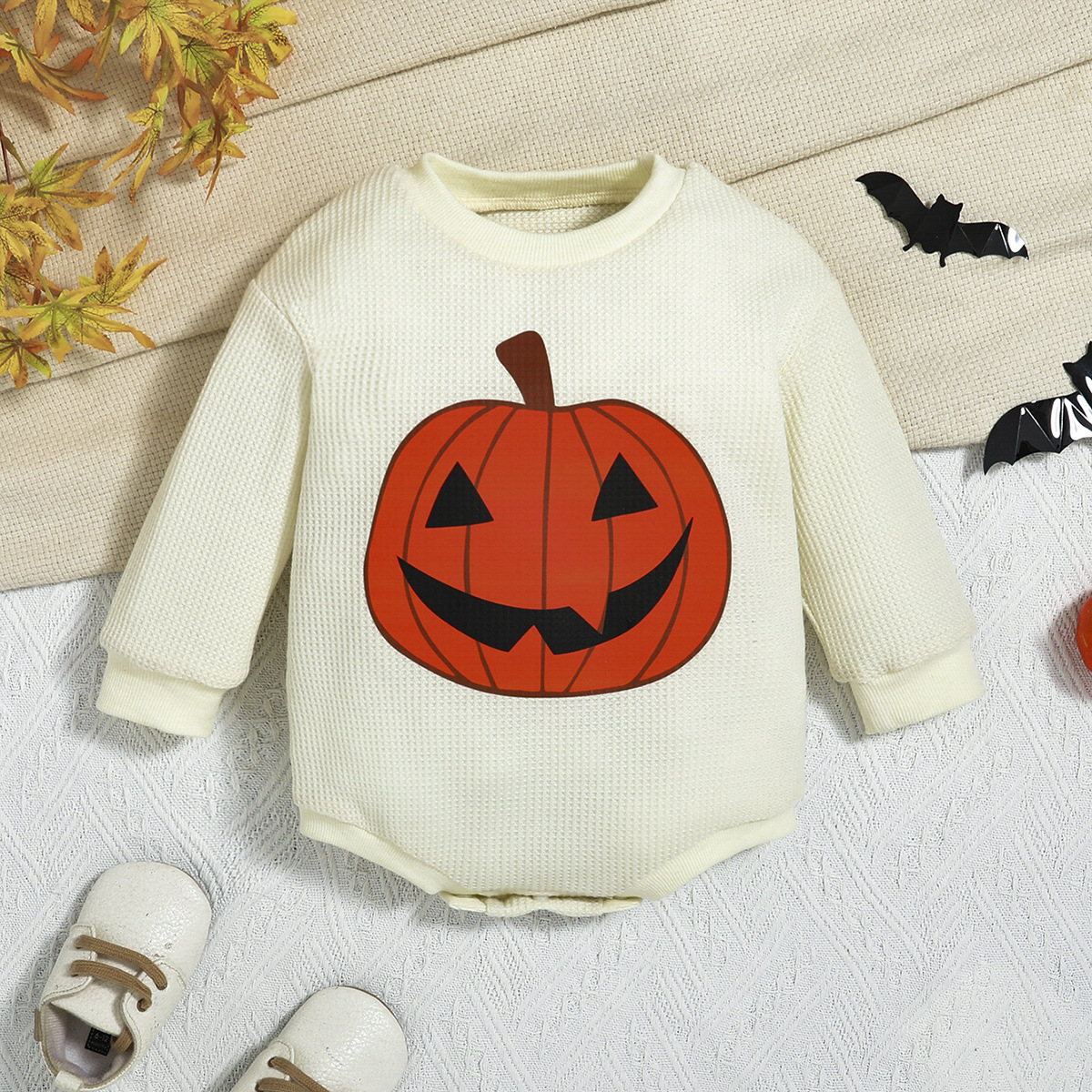 Halloween Pumpkin Waffle Romper
