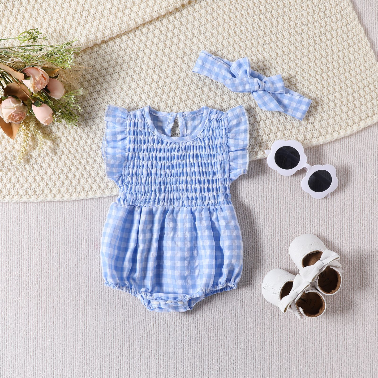 Baby Girl Checkered Ruffed Romper