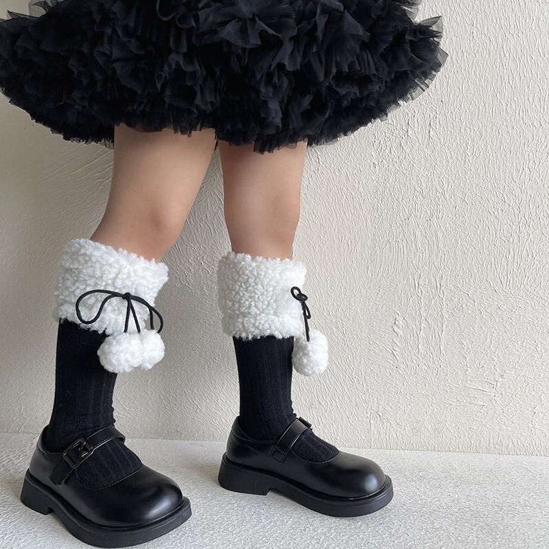 Girls' Lamb Wool Pom-Pom Mid-Calf Socks