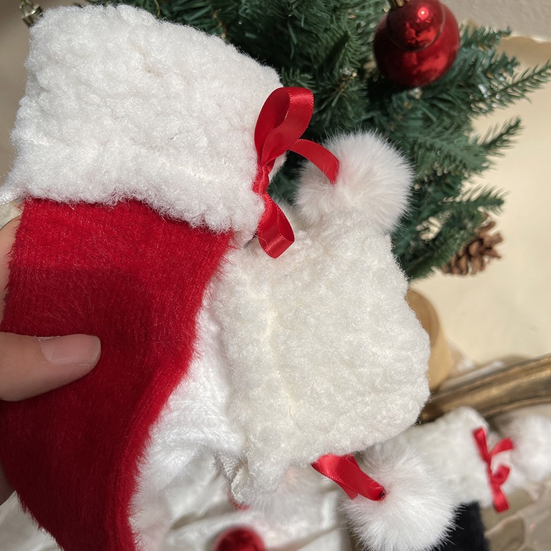 Girl Christmas Rabbit Fur Lace Pom-Pom Socks