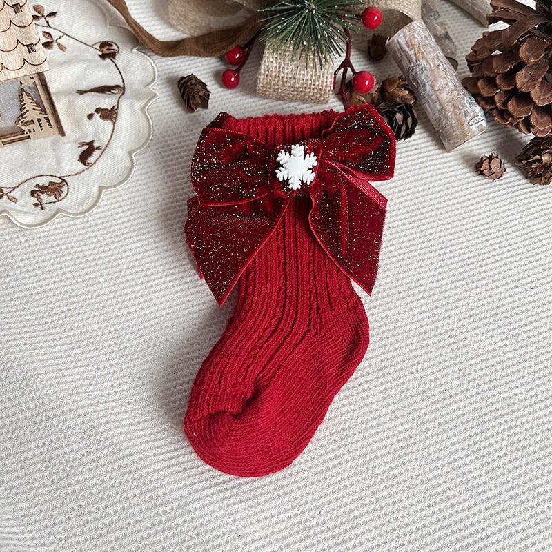 Baby Christmas Bow Socks.