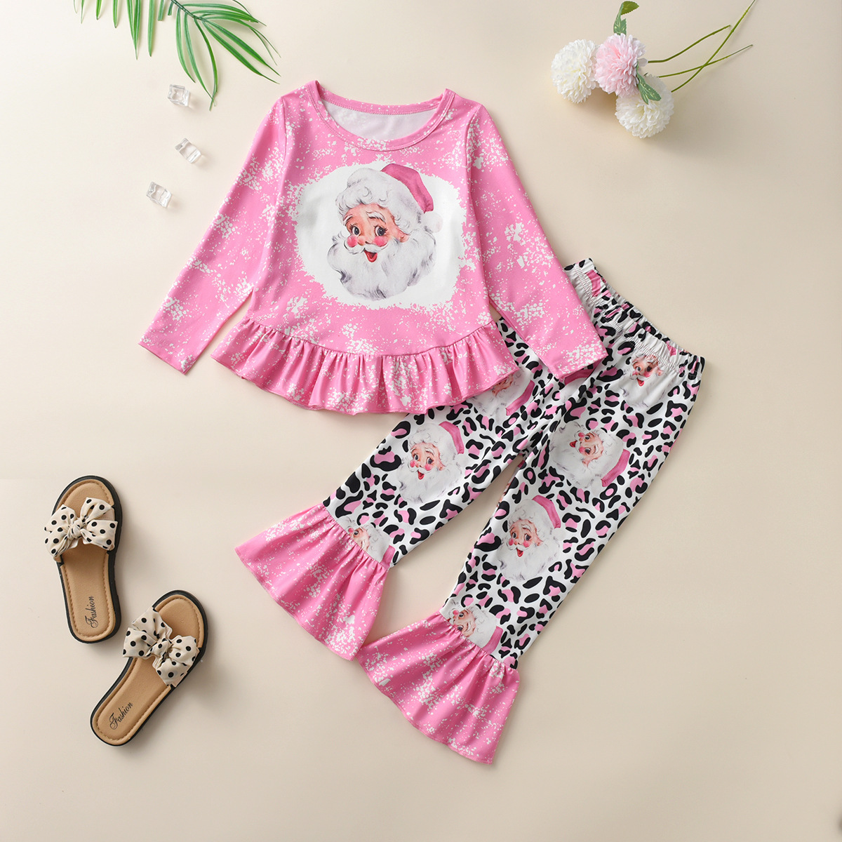 Girls Christmas Long-sleeved Santa Claus Suit