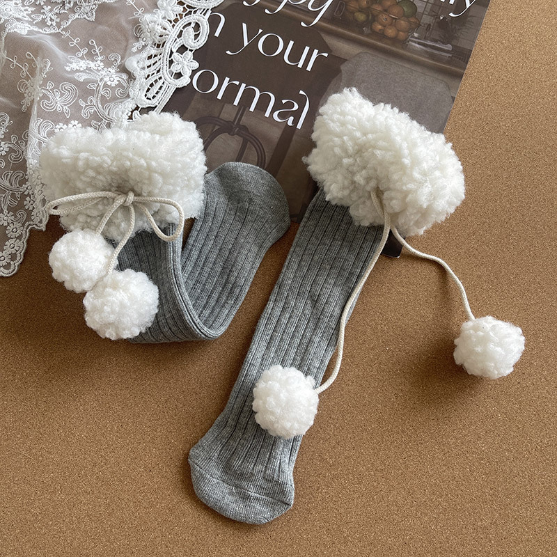 Girls' Lamb Wool Pom-Pom Mid-Calf Socks