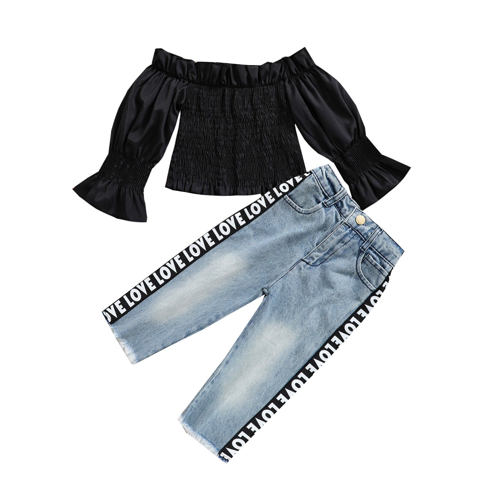 Off-shoulder Top Jeans Suit.