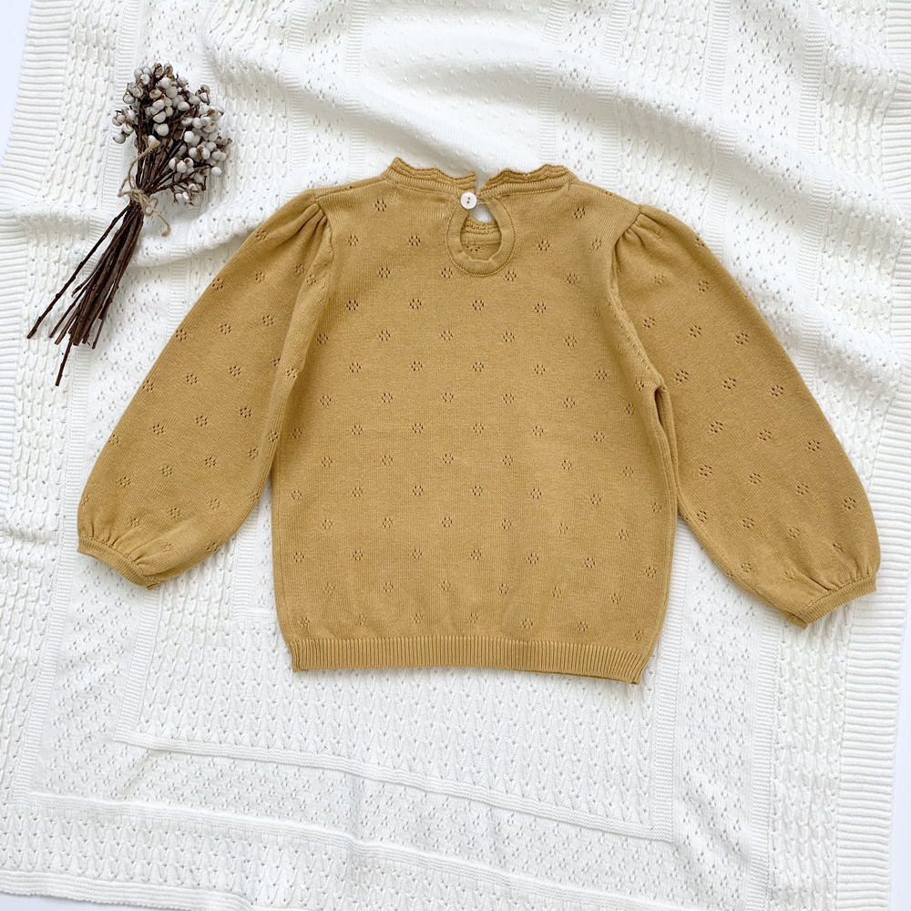 Girls' lantern sleeve hollow-out knitted sweater