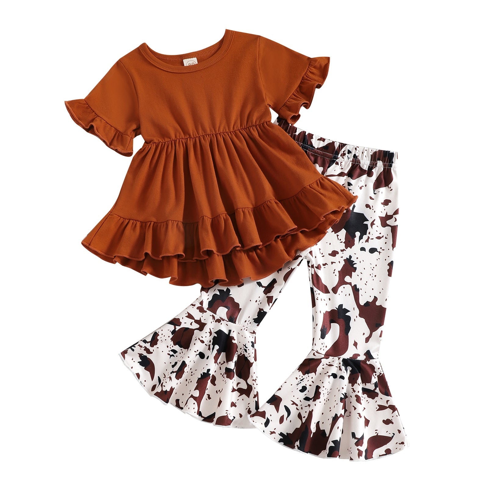 Pure Color Top Leopard Bell-bottoms.
