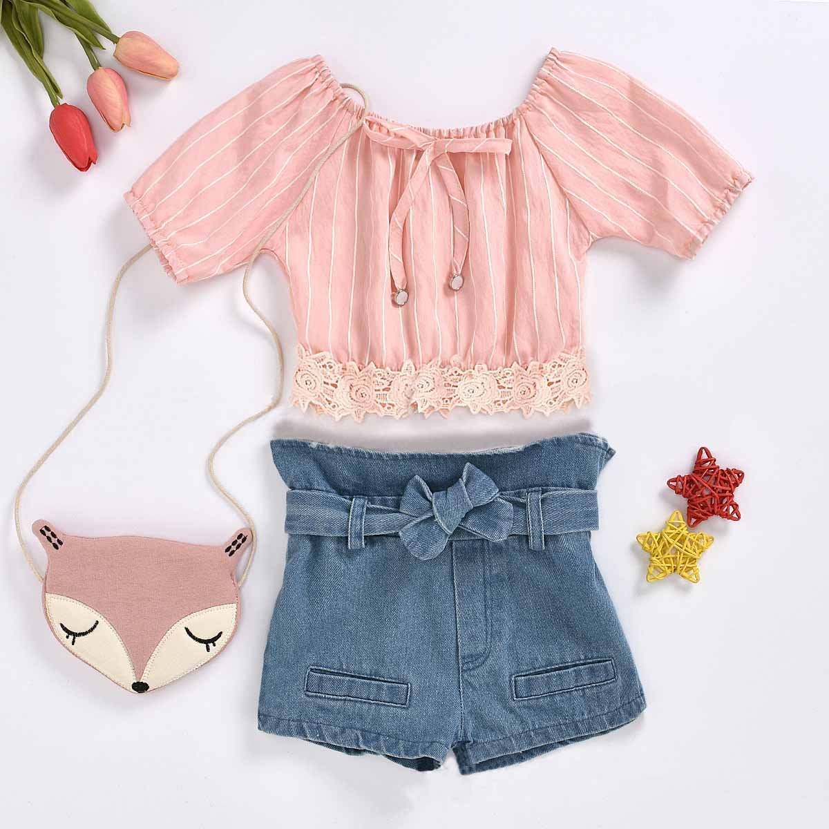 2-Piece Baby Kids' Summer Top + Denim Skirt-visikids