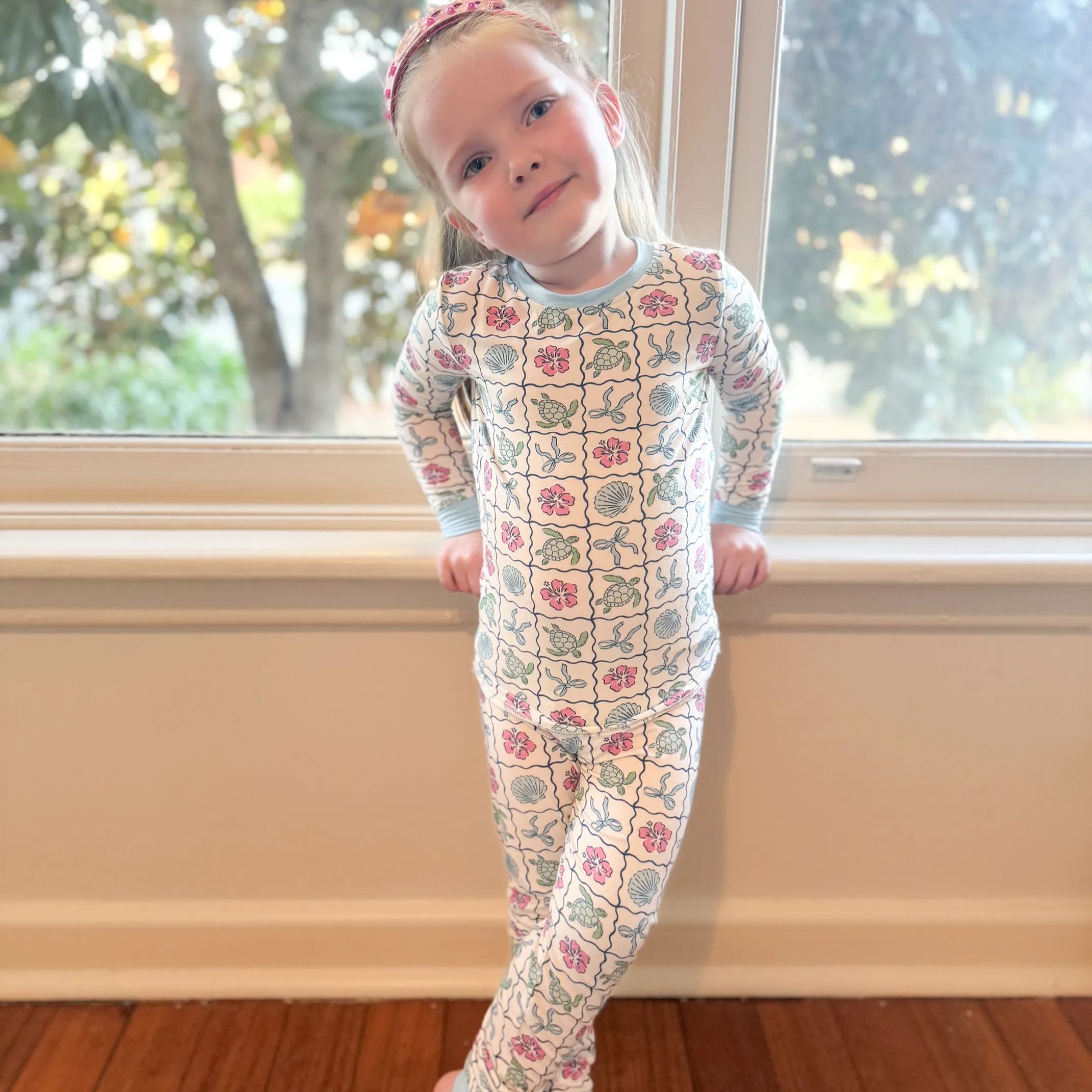 Kid Turtle Shell Flower Bow Bamboo Set ( 2-6Y )