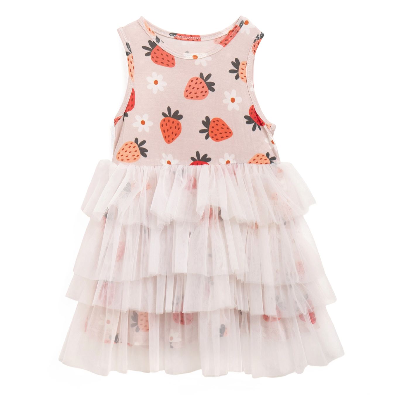 Kid Strawberry Flowers Bamboo Mesh Dress