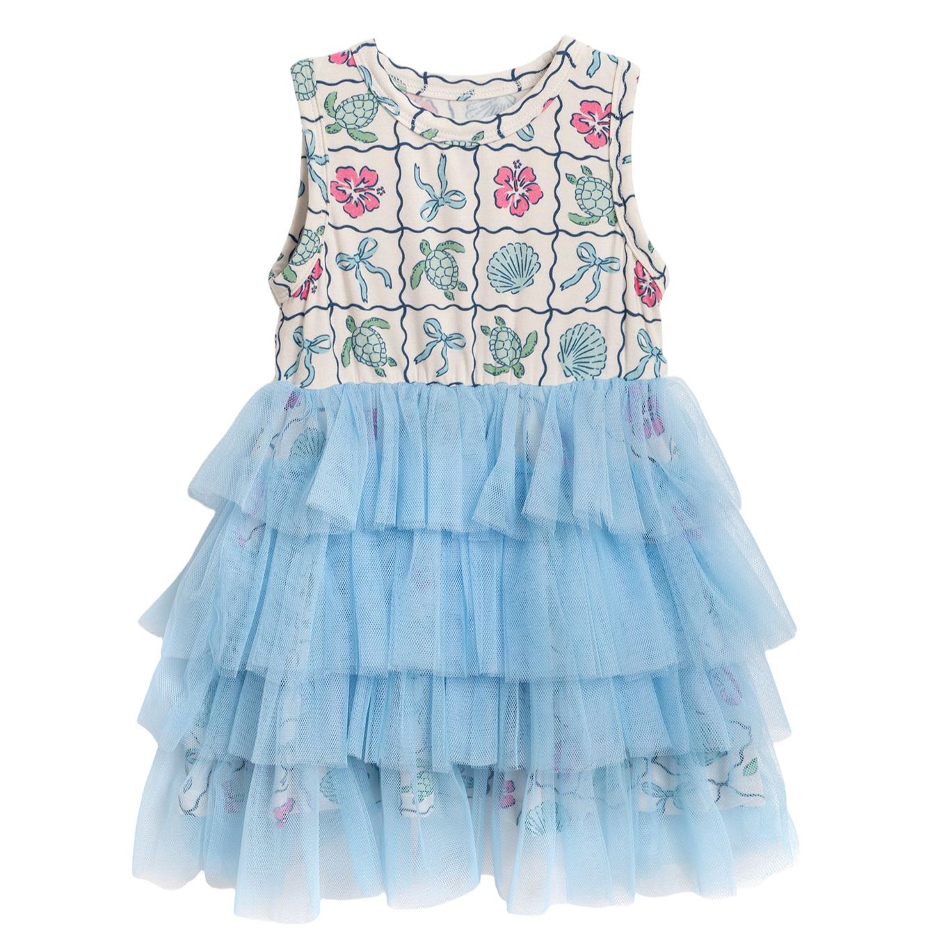Kid Turtle Shell Flower Bamboo Mesh Dress ( 2-8Y)