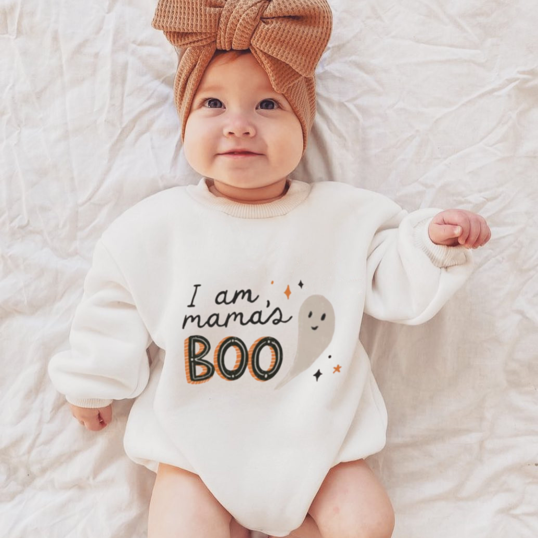 I am mama's BOO Print Rompers.