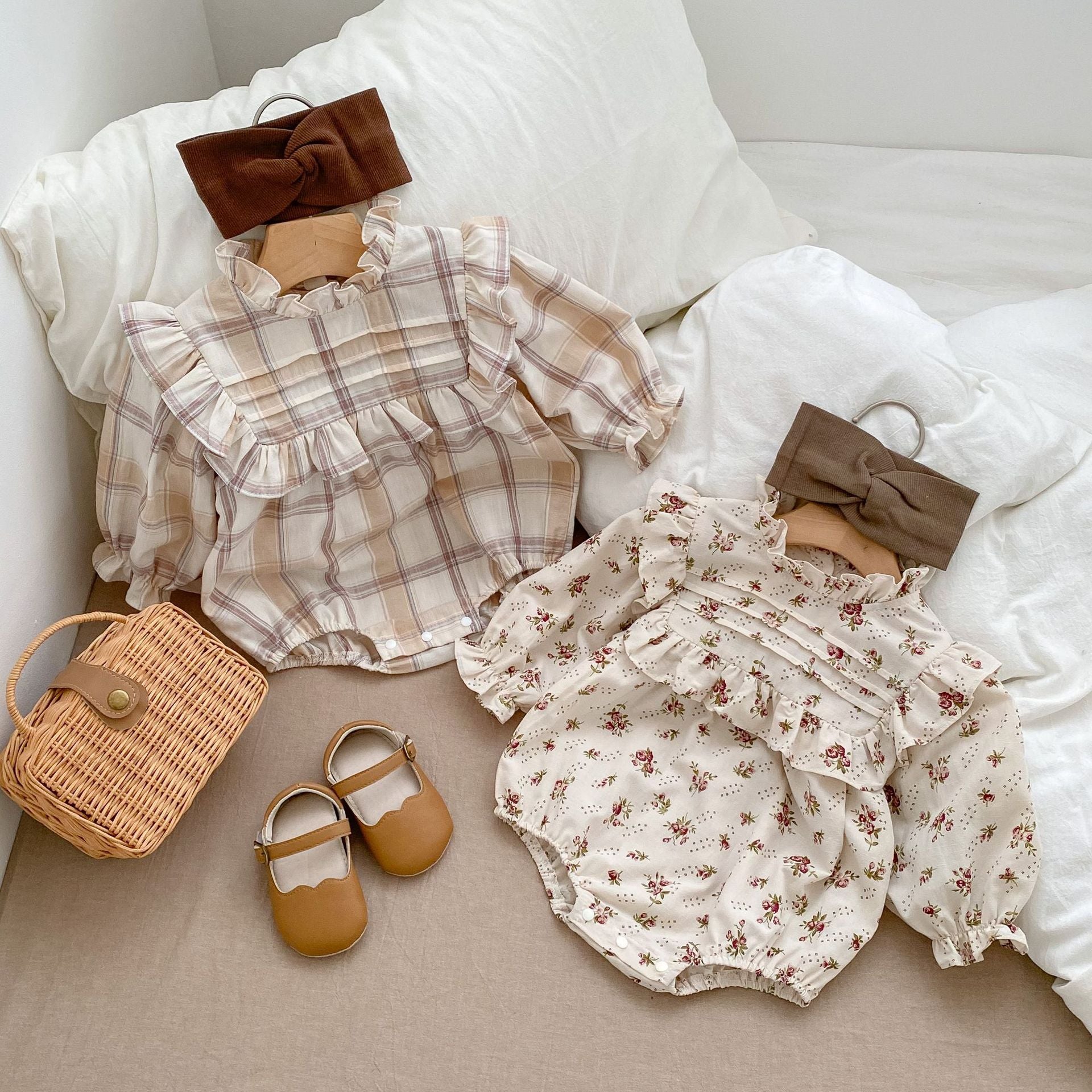 Baby Girl Plaid Floral Romper.