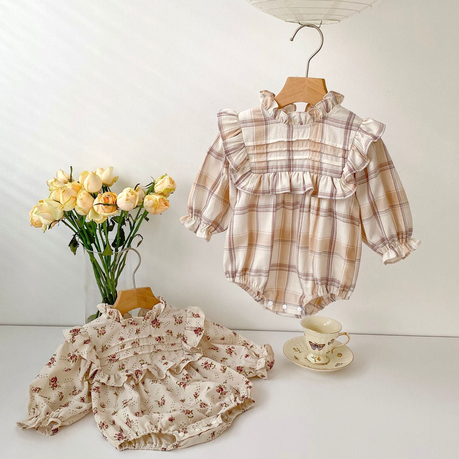 Baby Girl Plaid Floral Romper.