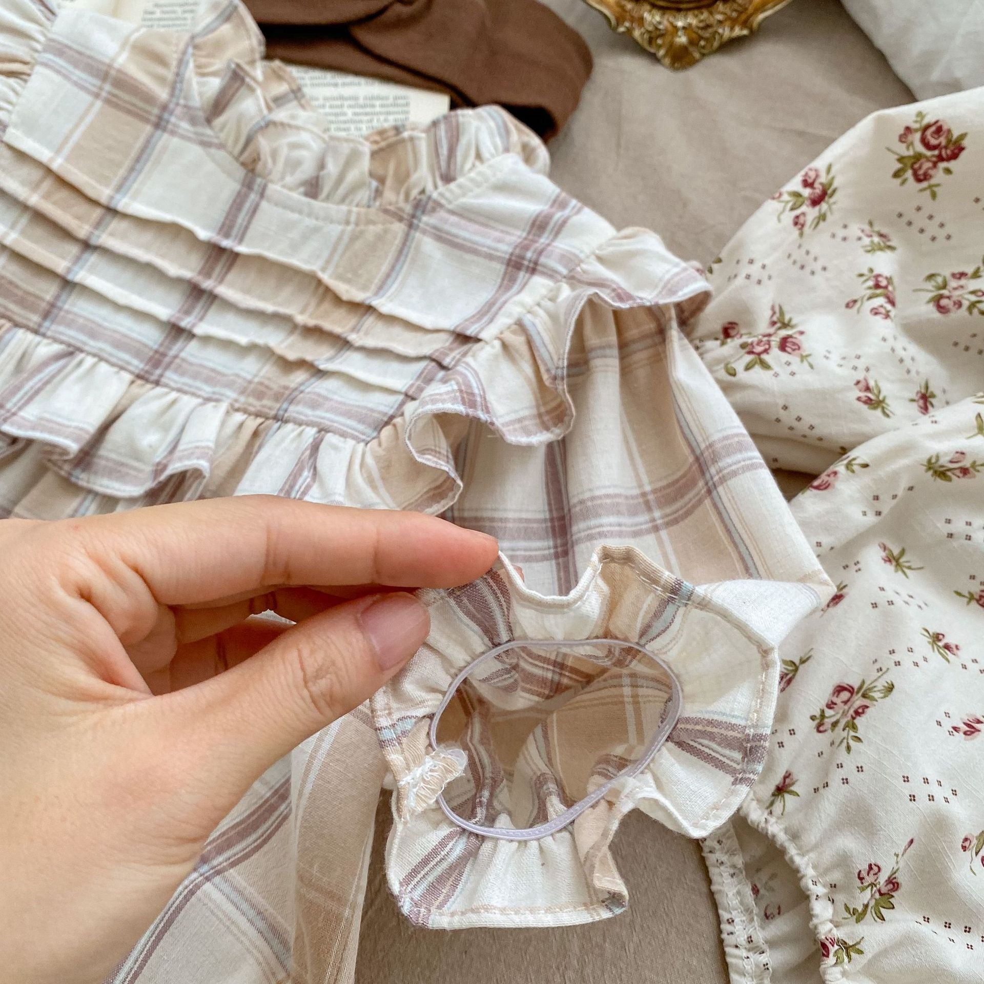 Baby Girl Plaid Floral Romper.