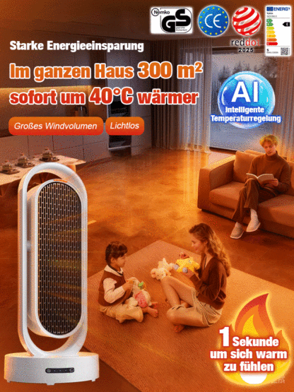 【1 Sekunde Sofortwärme】Energiesparendes, lichtloses, geräuscharmes Heizgebläse