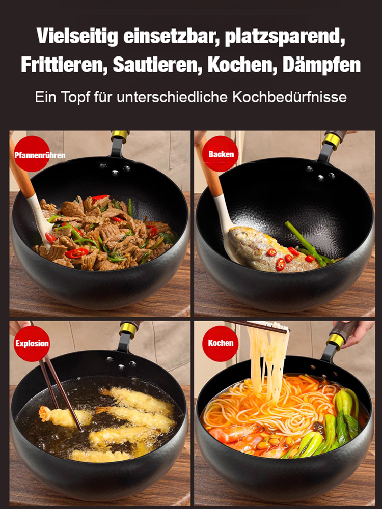 Handgeschmiedeter Hammermuster Originalbauchtopf❤️Ultraleichtes Design / Rostfrei / Vor der Auslieferung vorgewürzt