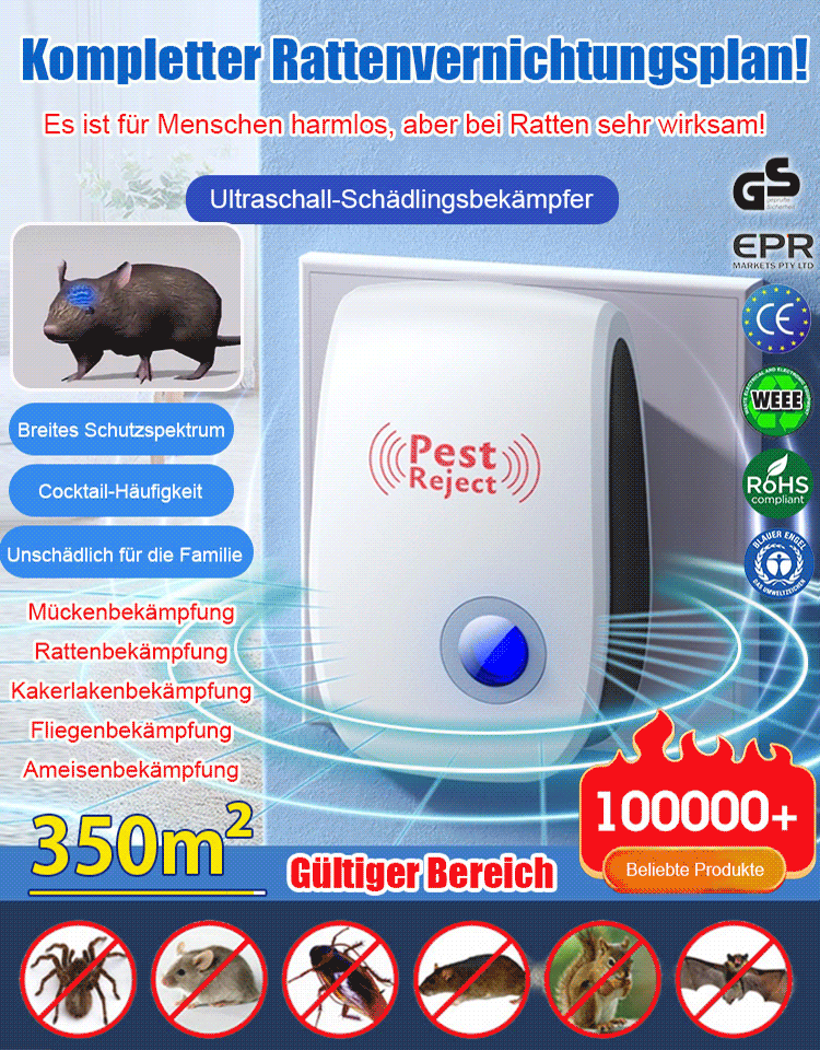 Ultraschall-Multifunktionsgerät zur Abwehr von Mäusen, Insekten und Mücken⚡Ratten und Kakerlaken sofort vertreiben