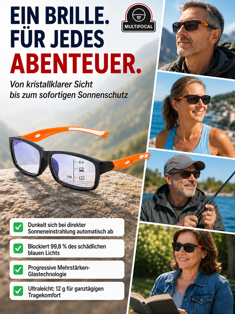 Selbsttönende, multifokale Lesebrille mit Blaulichtfilter – Für Nah- und Fernbereich