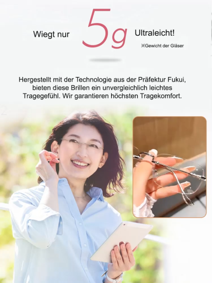 Fotosensible, farbwechselnde, ultraleichte randlose Lesebrille.