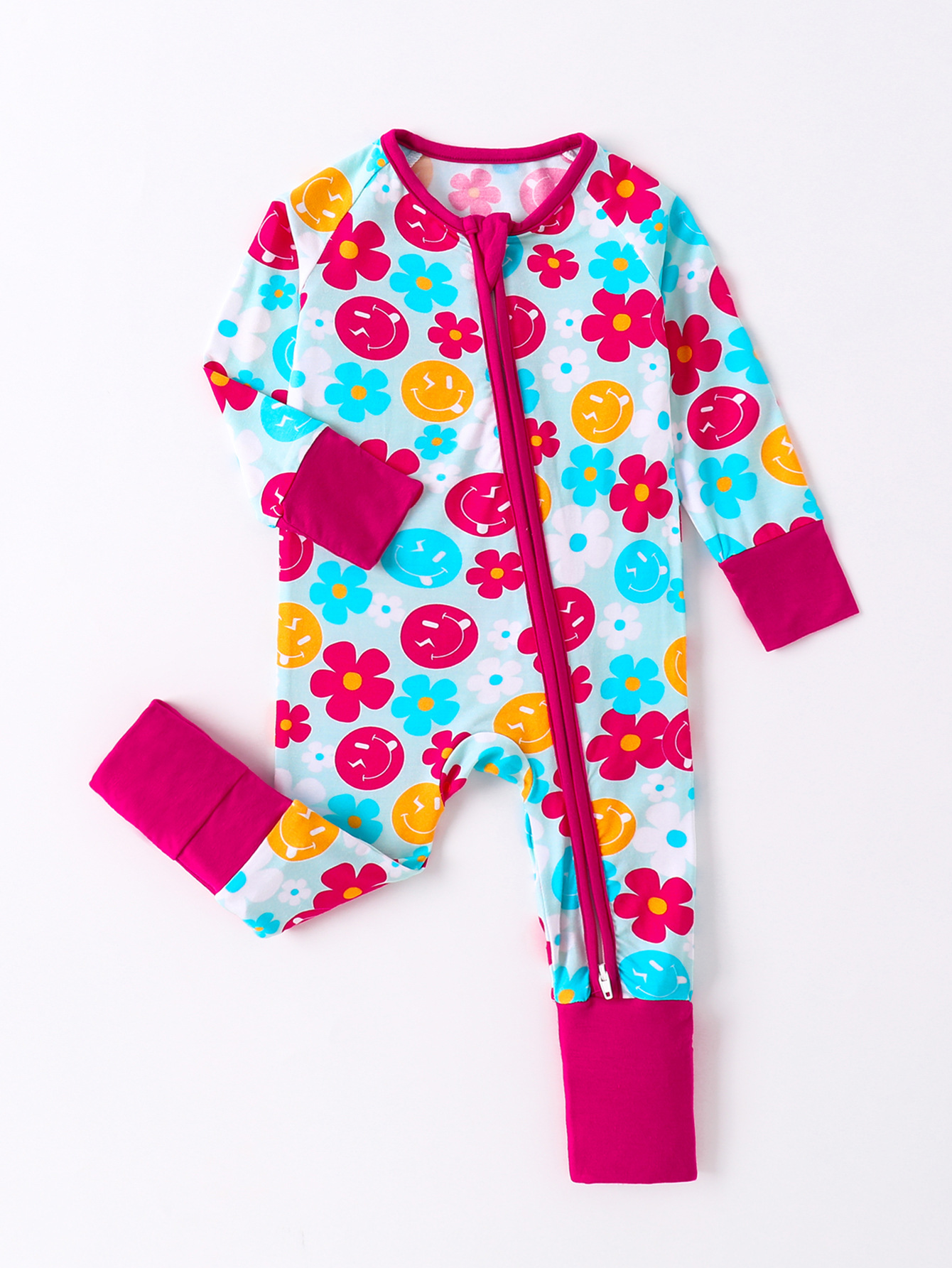 Baby Bamboo Floral Happy Face Jumpsuit